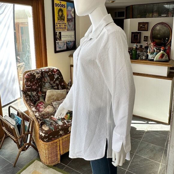 HABITAT CLOTHES TO LIVE IN PUCKER WHITE BUTTON DOWN SHIRT - Picture 3 of 3